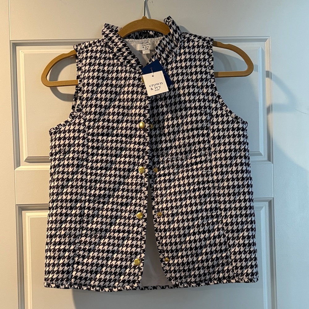 NWT Crown & Ivy Black and White Houndstooth Vest